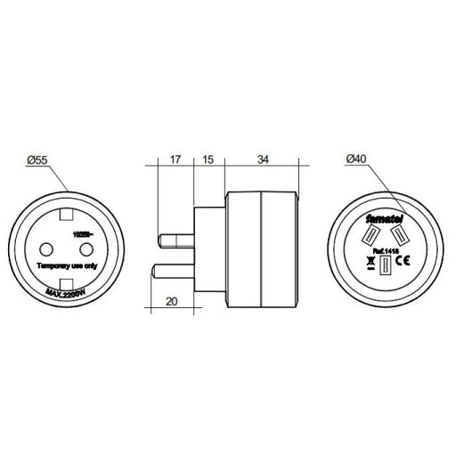 Famatel Háztartási csatlakozó adapter Australia/China-EU 10A-250V