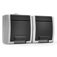   Famatel Vízmentes dupla dugalj, falon kivüli, 16A-250V, szürke, IP55