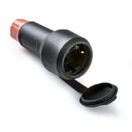   Famatel Földelt gumi lengődugalj csapfedéllel fekete, tömszelencés, IP54