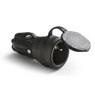   Famatel Földelt gumi lengődugalj csapfedéllel fekete, IP54