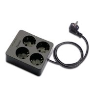   Famatel Földelt szerelt elosztó 1,5m vezeték négyes négyzet fekete 16A-250V