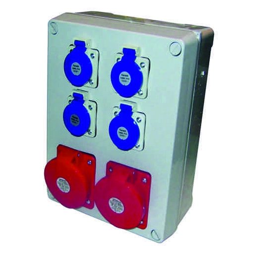 Famatel Szerelt ipari doboz 3075 + 4db házt. alj + 2db 5P 16A, IP44