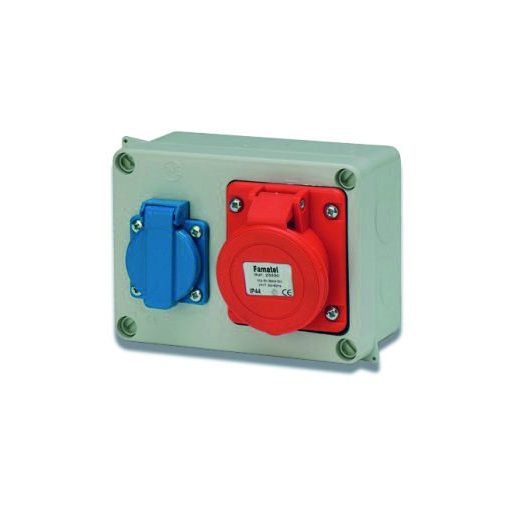 Famatel 3072 szerelő doboz 1db házt. alj + 1db 4P 16A ip. alj, IP44