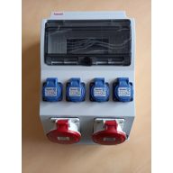   Famatel Szerelt 12 mod.  ipari doboz 400x265x155mm, 4db HT, 1 db 5P 16A, 1db 5P 32A,IP44