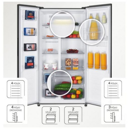 MPM Side By Side Hűtőszekrény Fagyasztóval - 472 L, Vízadagolóval, Inox