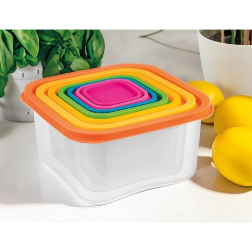 Smile Ételtartó, 7 darabos, szines fedelekkel
