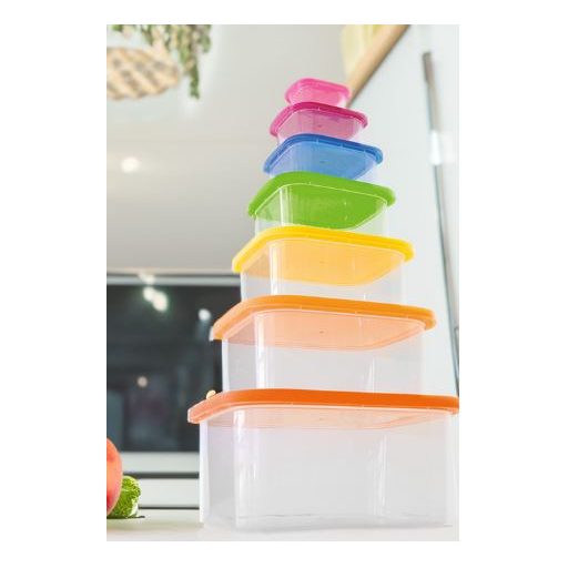 Smile Ételtartó, 7 darabos, szines fedelekkel