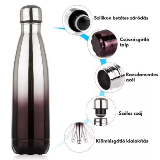Smile Fém Thermo palack - 500 ml Szürke-Fekete, Smile